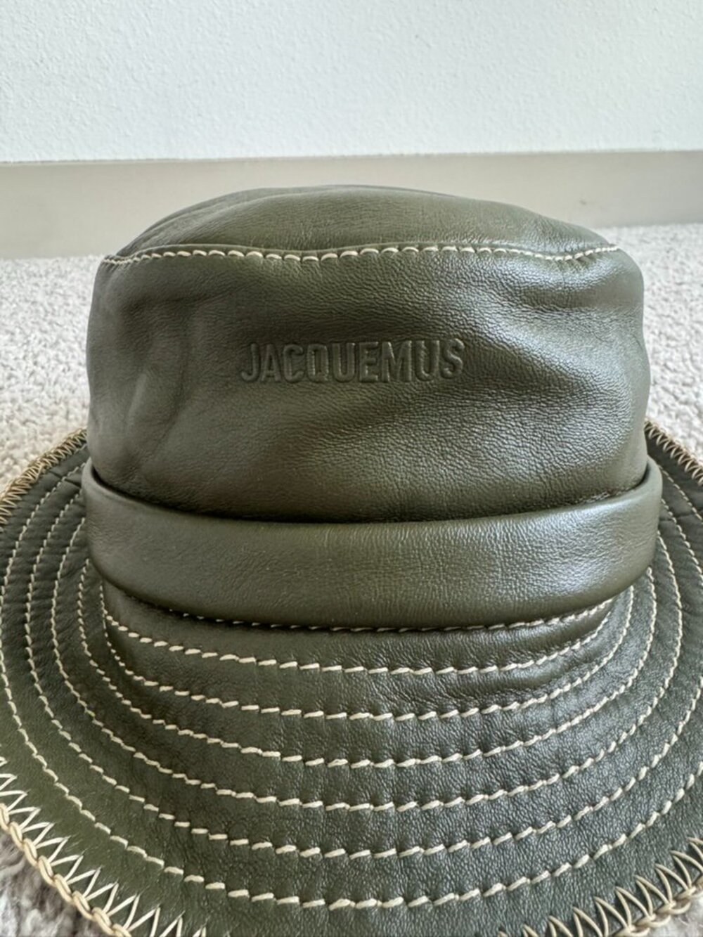 Jacquemus Leather Khaki Le Bob Mentalo Bucket Hat